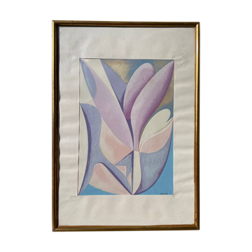 Peinture composition abstraite signée Ruyer