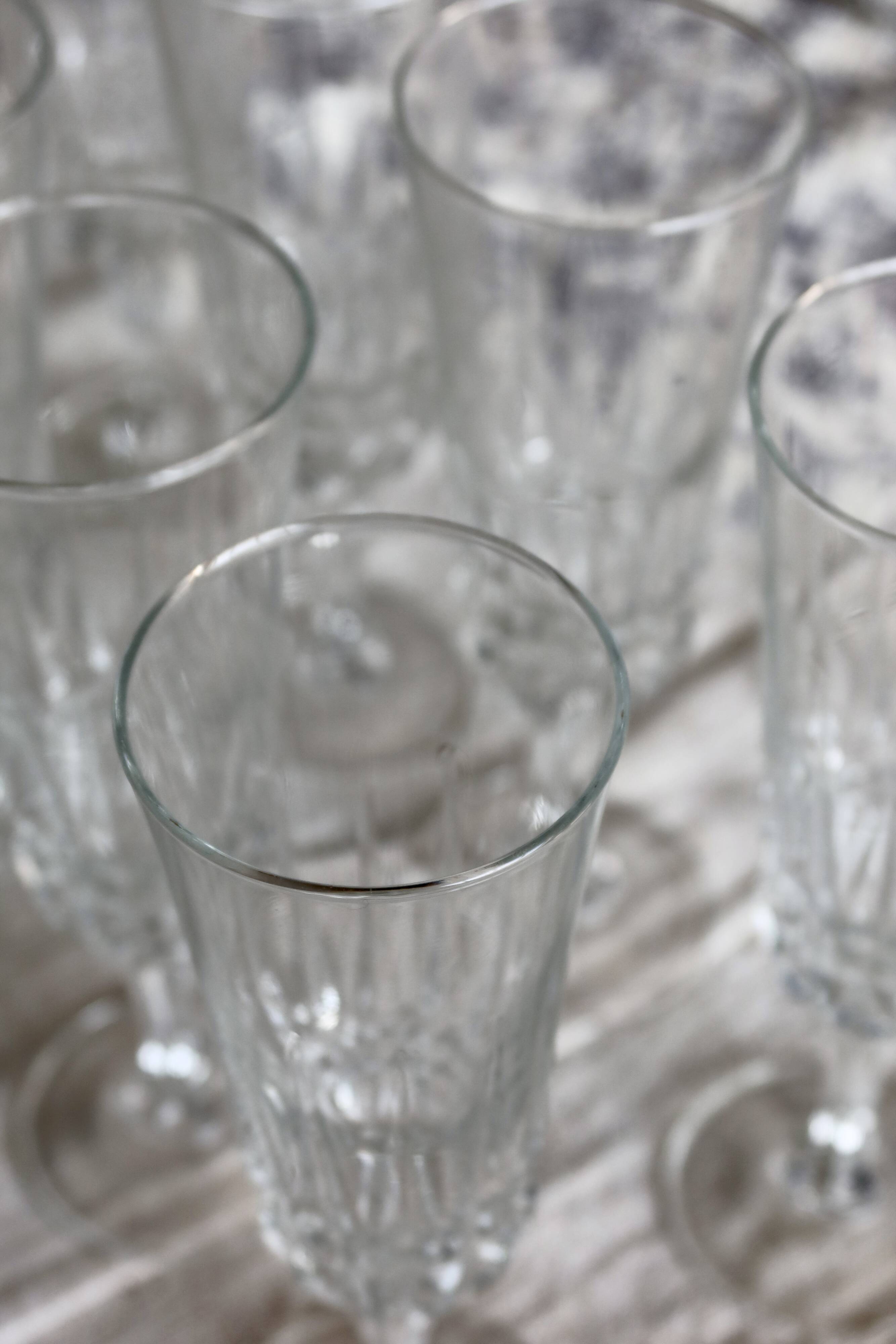 8 vintage pressed glass champagne glasses