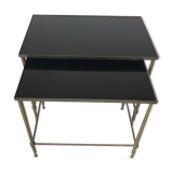 Pull-out tables in glass and brass