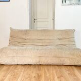 Togo sofa 3 places by Michel Ducaroy in beige velvet
