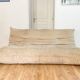 Togo sofa 3 places by Michel Ducaroy in beige velvet