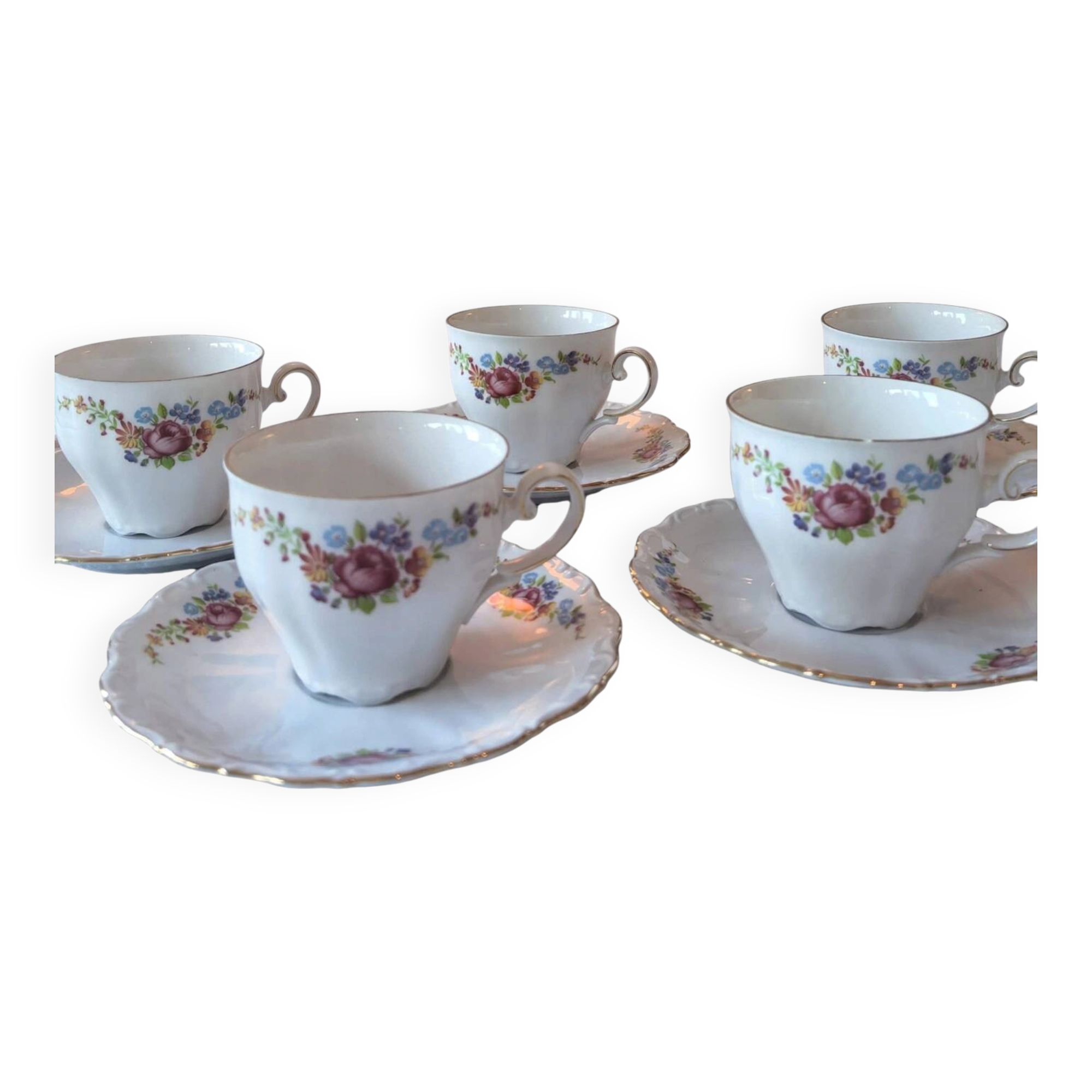 5 floral porcelain cups Bavaria, vintage