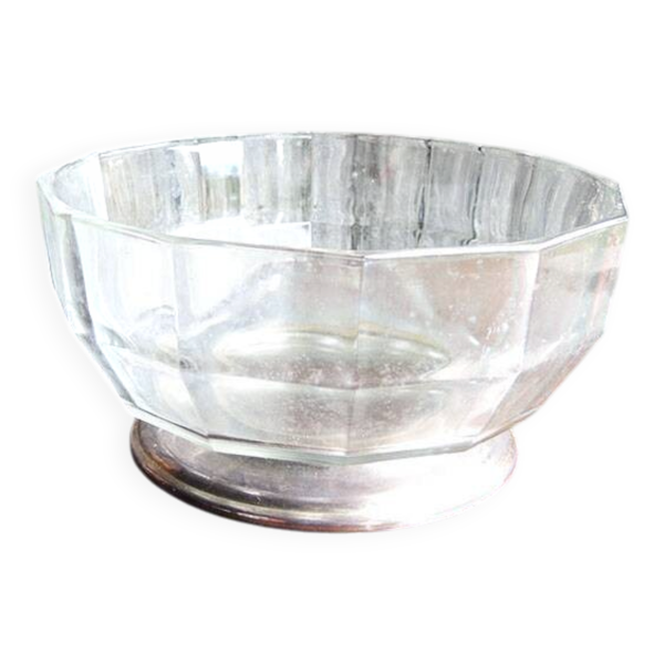 Ancien saladier en verre et métal art déco