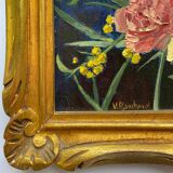 HSP painting "Bouquet of carnations and mimosas" 1934 by Victor RAMBAUD (1902-1996)