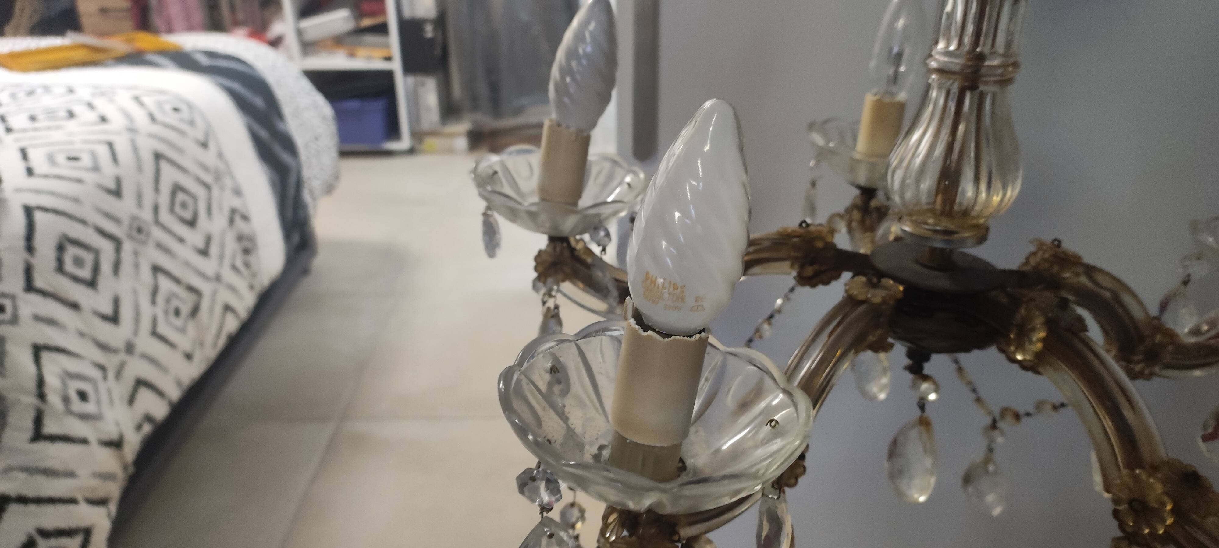 Brass chandelier with 5 branches and pendants