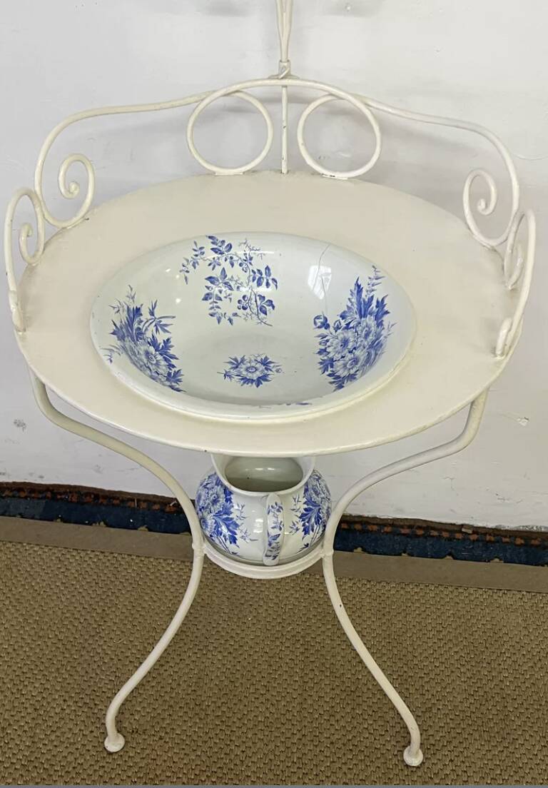Antique wrought iron dressing table / Vintage bathroom cabinet