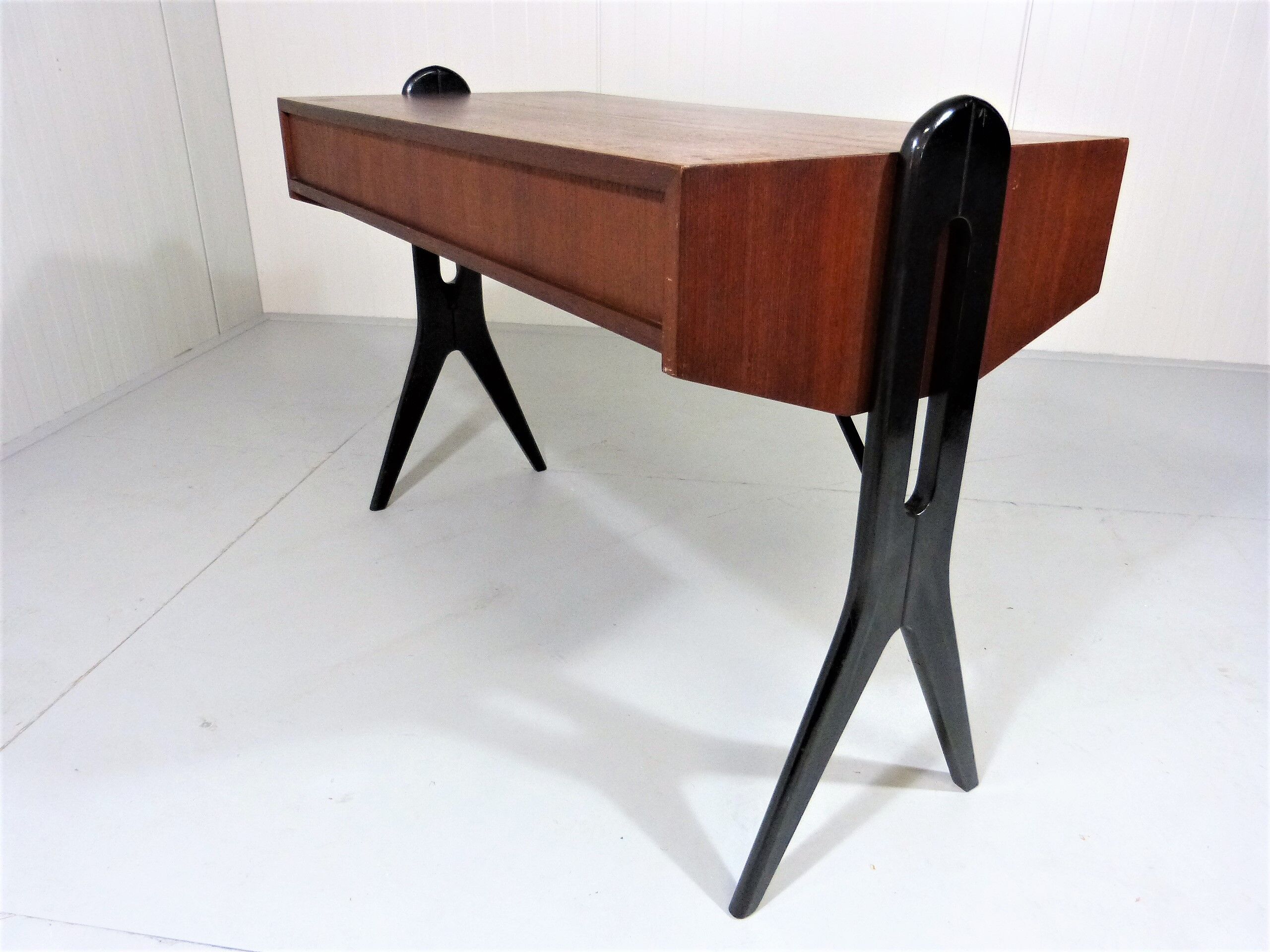 Vintage teak desk with black scissor legs 1960's