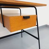 Pierre Paulin vintage modernist desk in oak wood and black metal