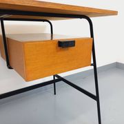 Pierre Paulin vintage modernist desk in oak wood and black metal