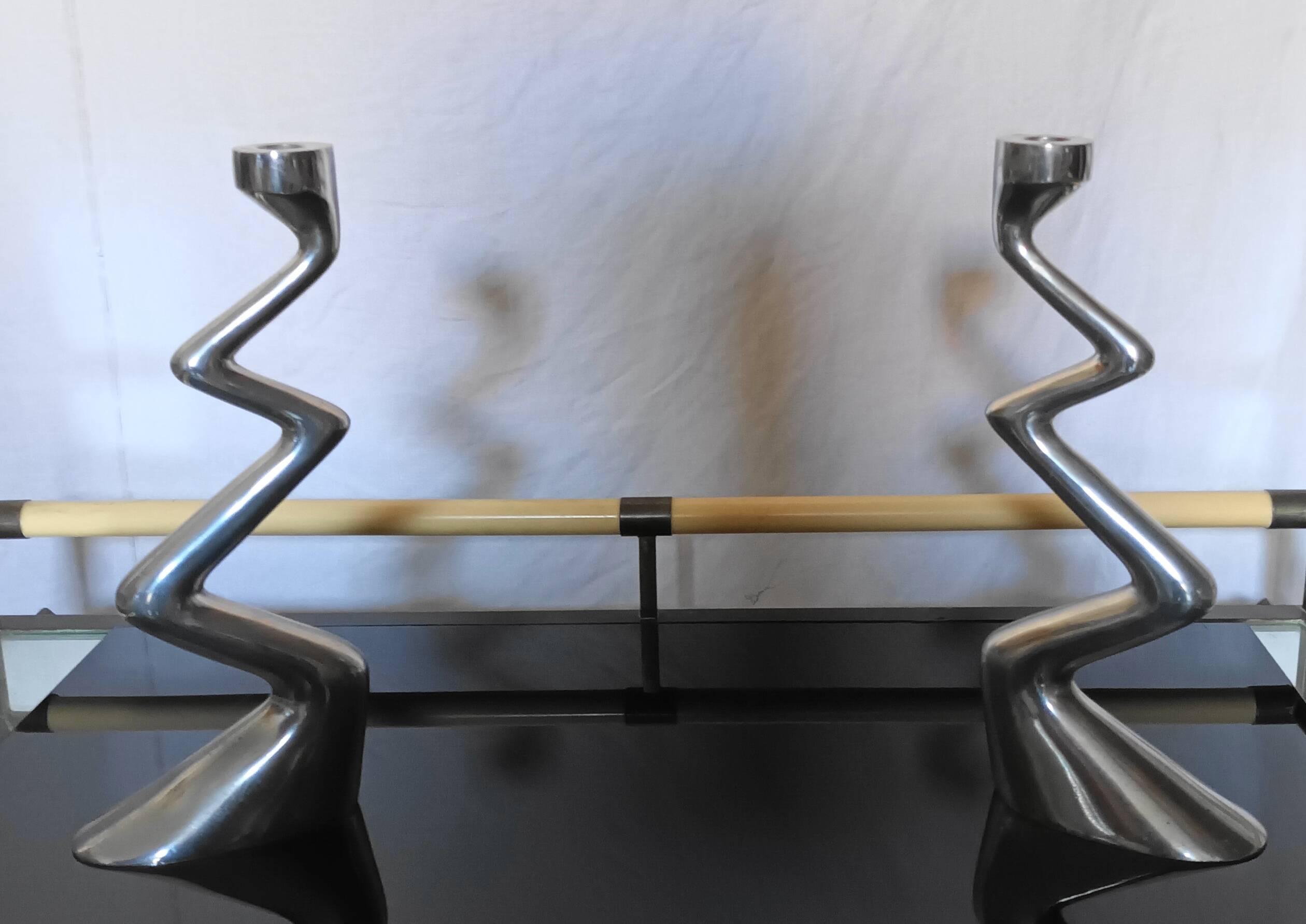 Pair of Zig Zag candlesticks by Matthew Hilton from the 80s