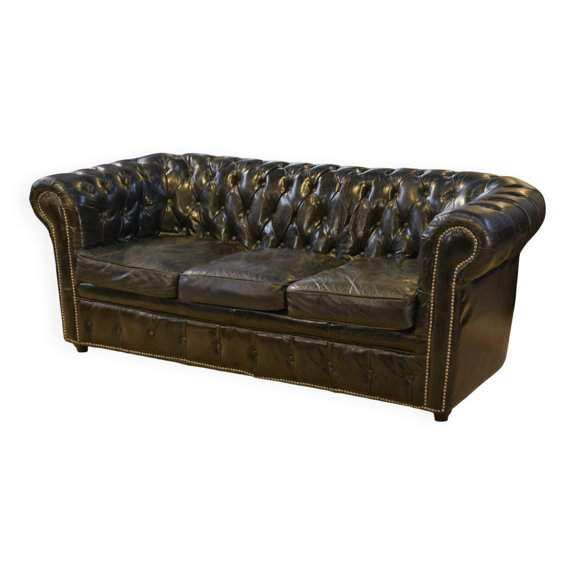 Chesterfield 3-seater sofa in black leather