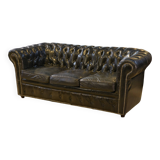 Chesterfield 3-seater sofa in black leather