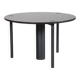 Round dining table in black lacquered metal with a granite top.