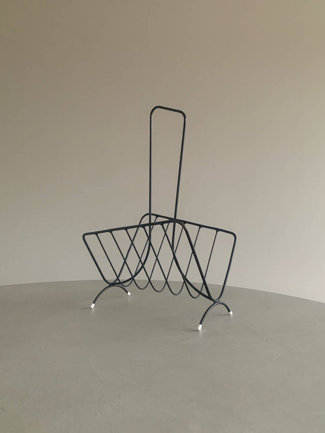 Vintage black metal magazine rack, 70s