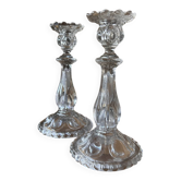 Pair of antique moulded glass candlesticks – late 20th century – stylish and practical