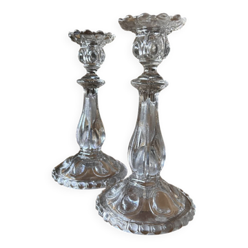 Pair of antique moulded glass candlesticks – late 20th century – stylish and practical