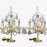 Pair of Girandoles / Chandeliers Bbronze & Crystal Louis XV Style 4 Lights