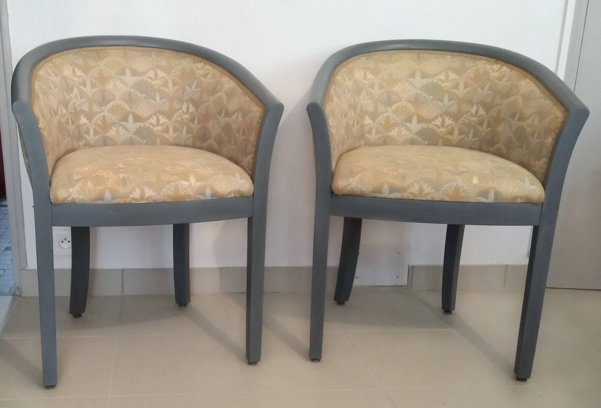 Pair of Rosello Art Deco barrel armchairs