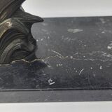 Pair of bookends, greyhounds in babbitt on black marble, Art Deco early 20th century