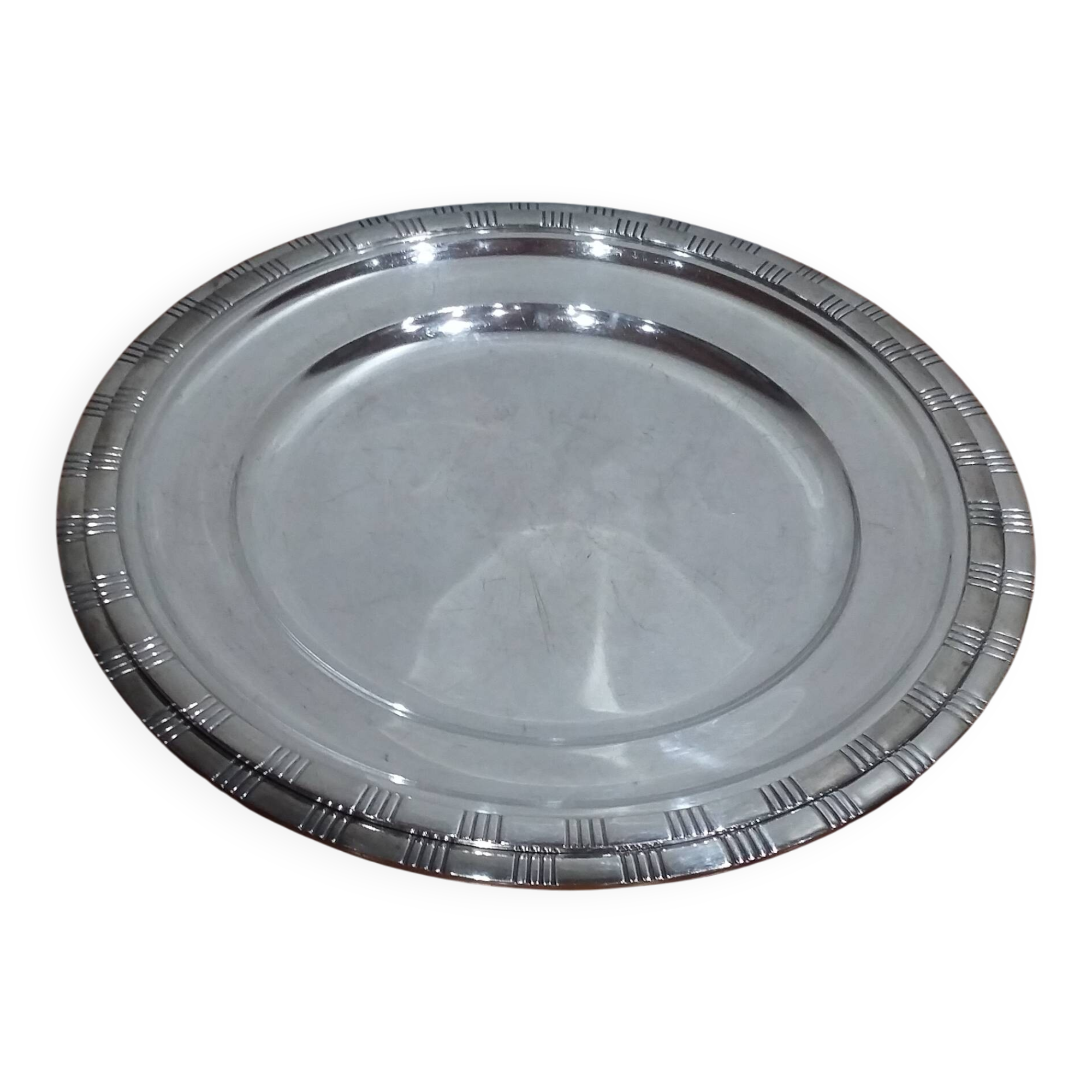 Very Pretty Set of 2 Round Silver-Plated Metal Dishes, Art Deco Orbrille