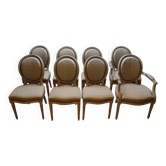 Set of 6 chairs + 2 medallion armchairs in Louis XVI style
