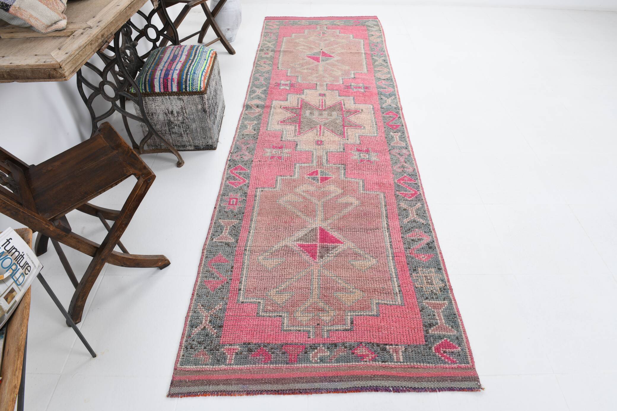 3x10 Pink Vintage Runner Rug, 99x324Cm