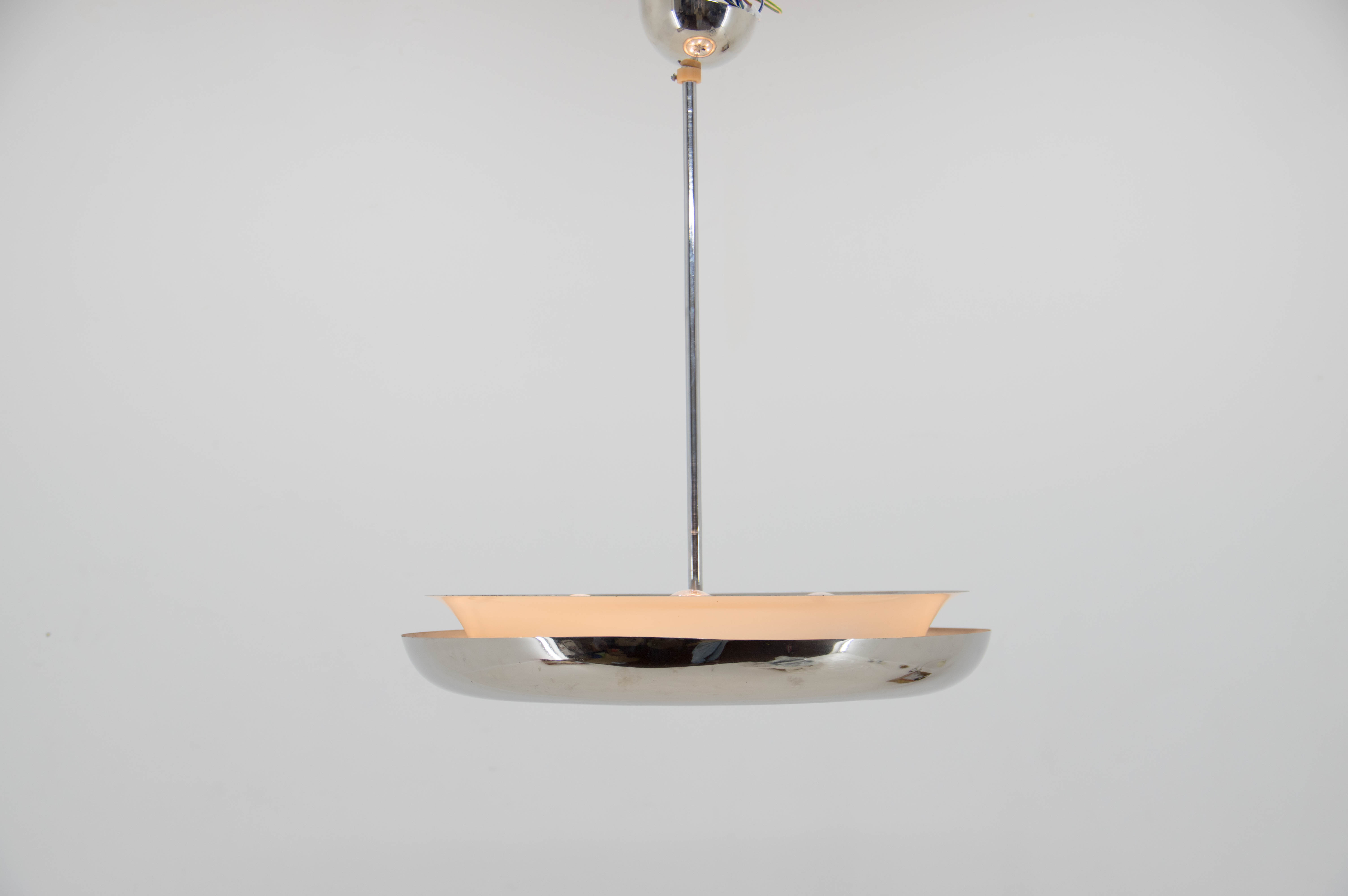 Bauhaus functionalist nickel chandelier UFO, 1930s, restored