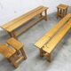 Set of 2 benches and 2 stools in pine, 1970s mountain style.