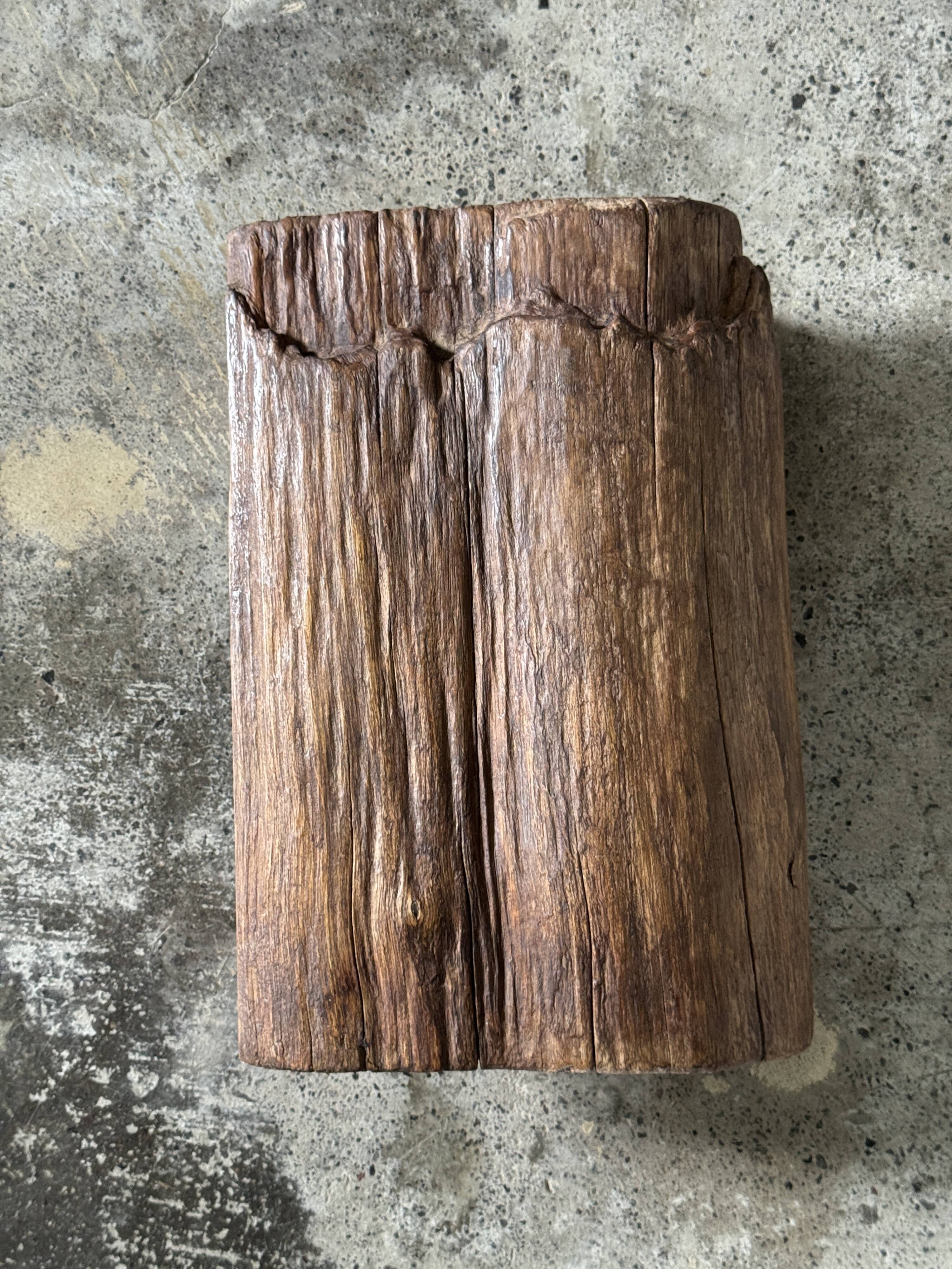Small stool, footrest in organic blond teak monoxyle wabi-sabi L22