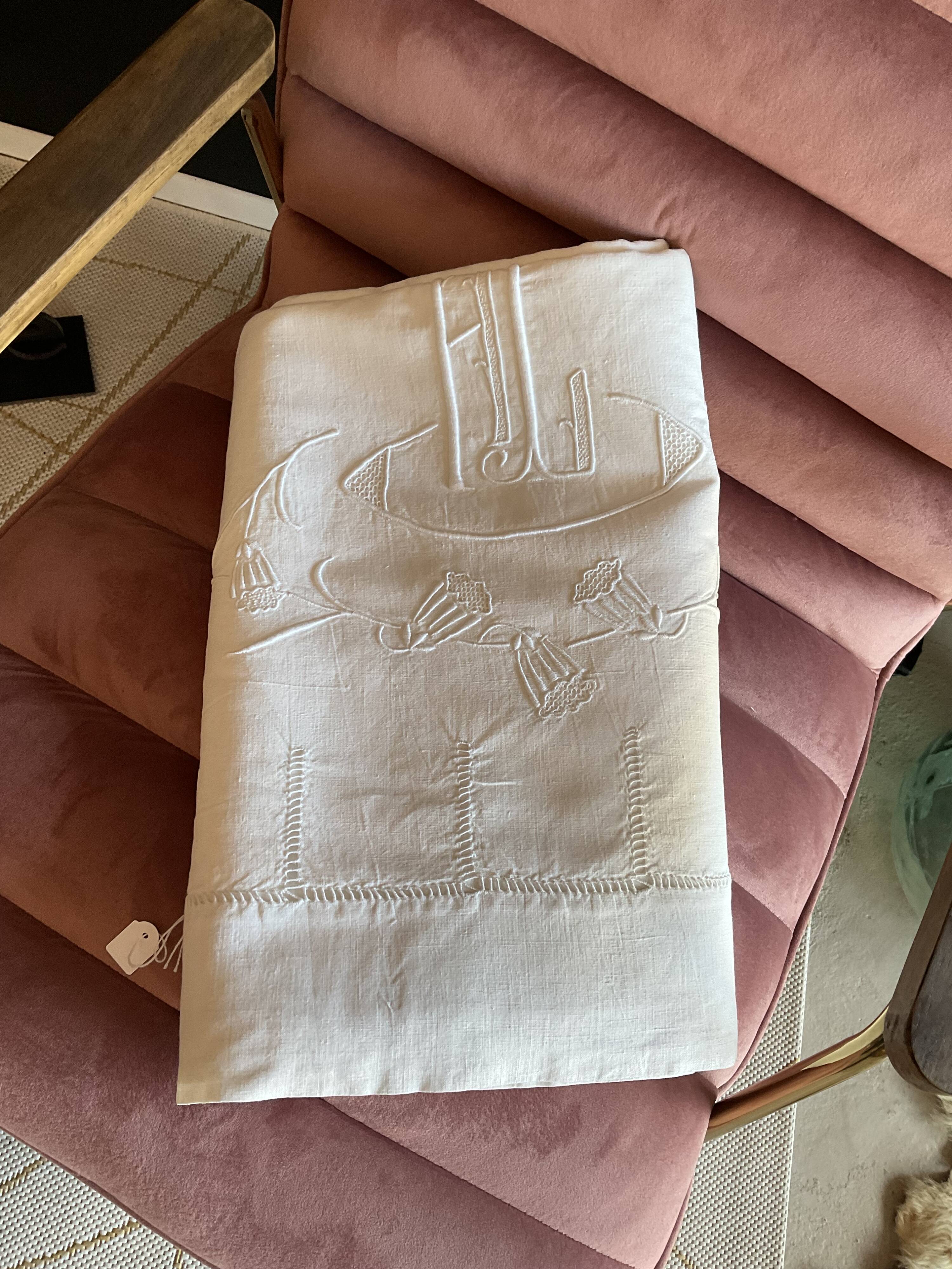 Old linen/cotton embroidered sheet