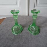 Pair of art deco candlesticks in molded pressed glass