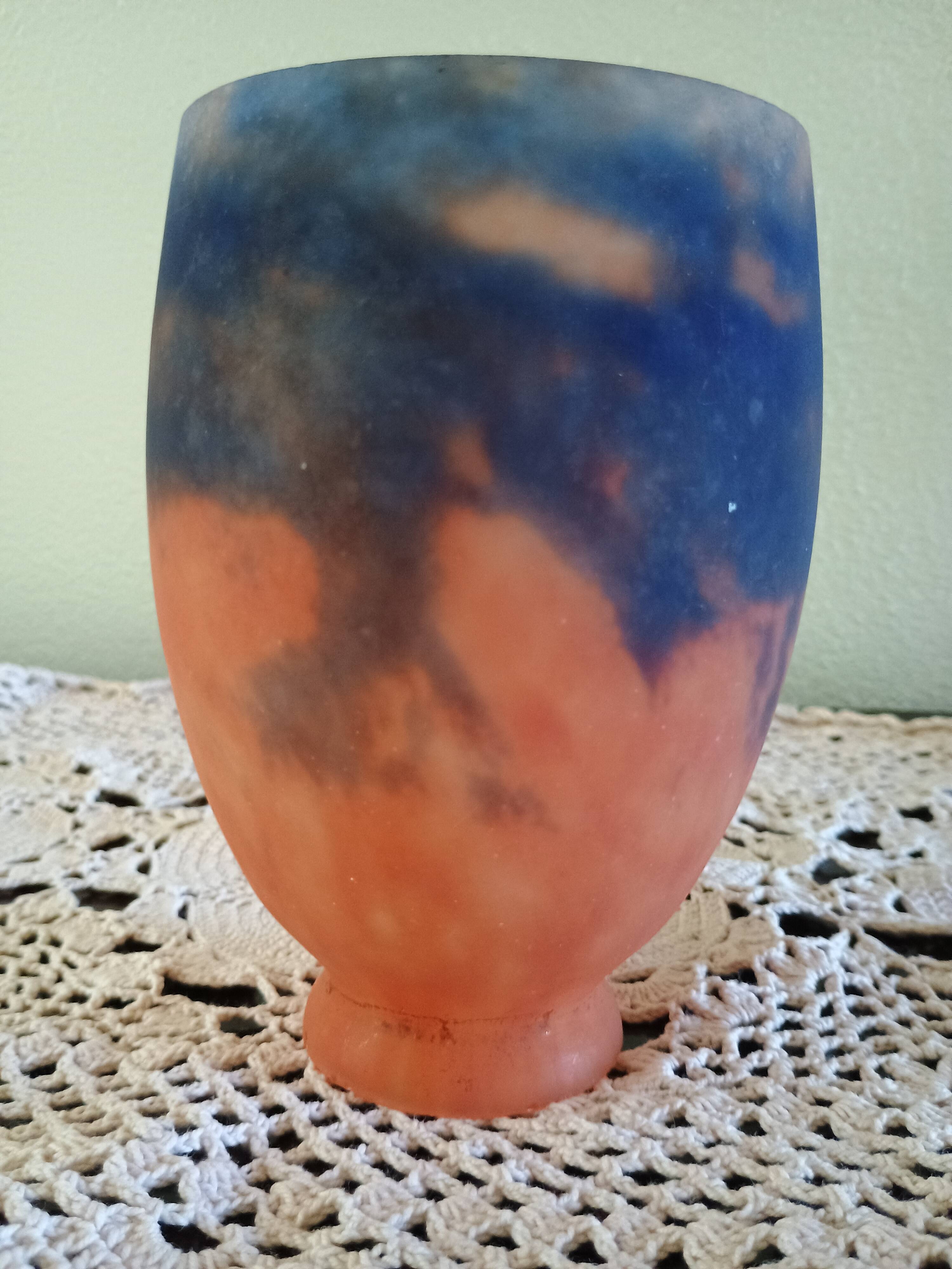 Tulip for chandelier or lamp - Orange blue purple marbled glass - Art Deco