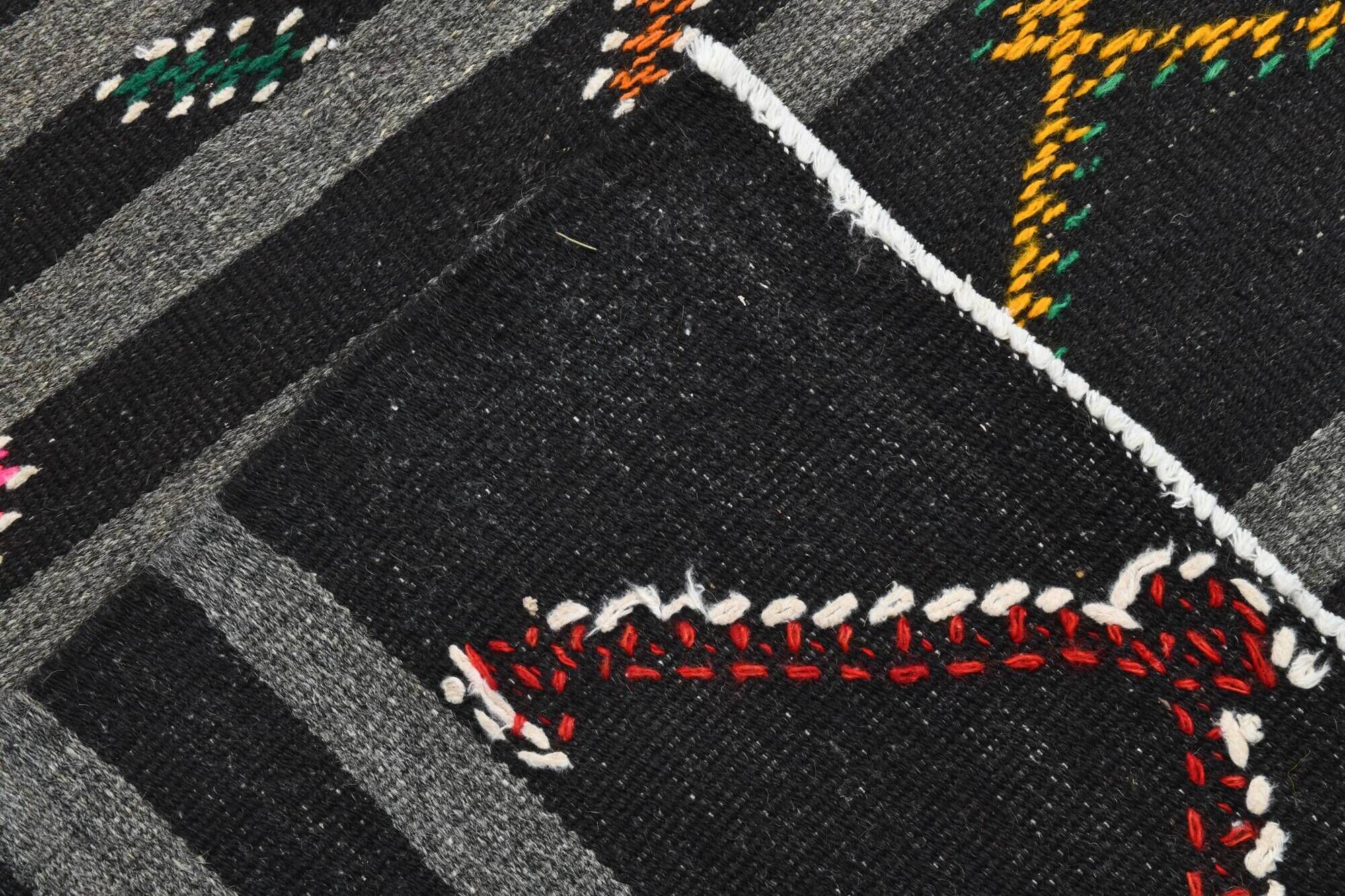 8x11 Black Gray Oversize Kilim Rug, 235x337Cm