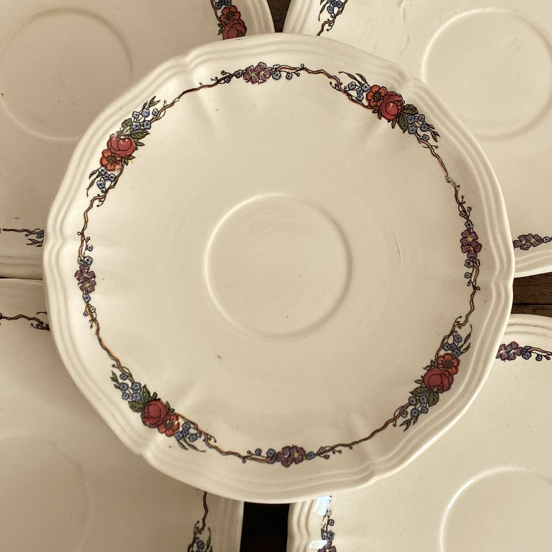 Antique bowls, saucers from Sarreguemines model Obernai.