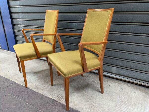 Paire de fauteuils bridge tissus vert clair années 1960.