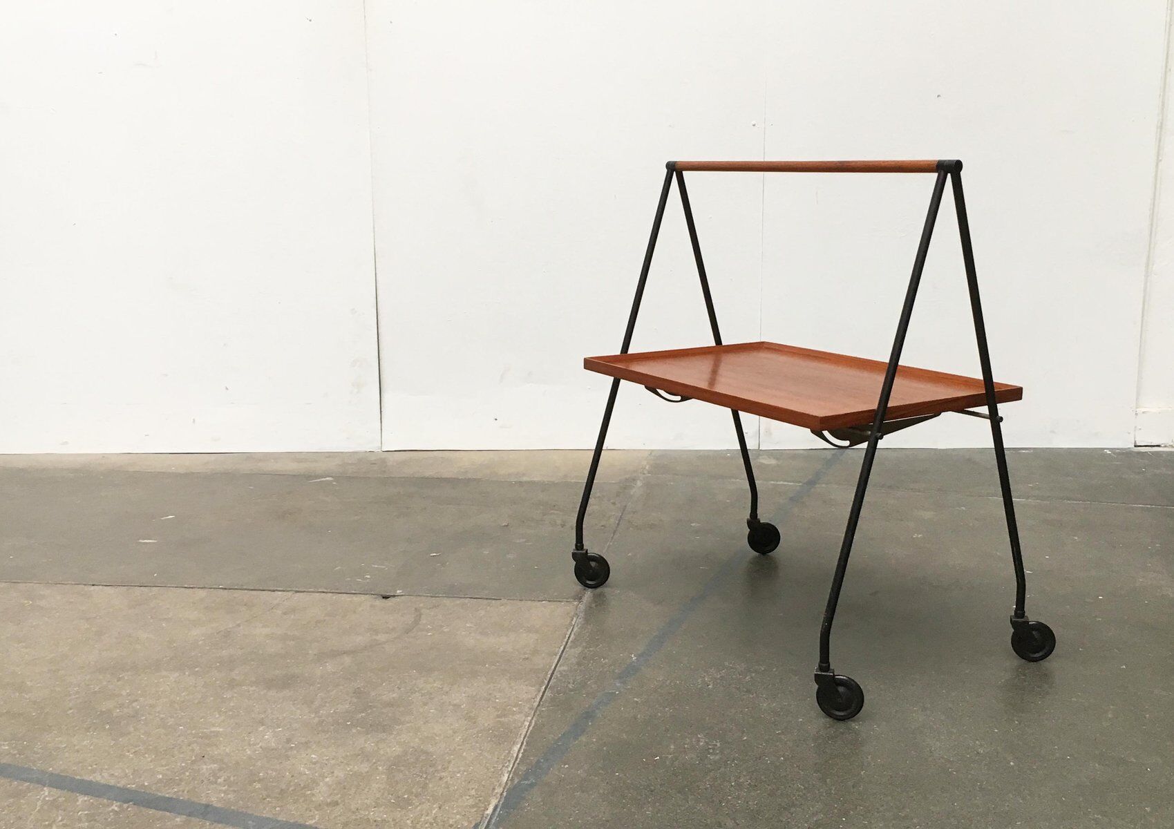 Mid-century folding teak serving trolley