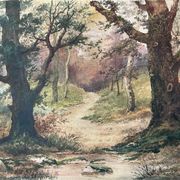 Watercolour painting signed Christen "Path in the Underwood" 19th century