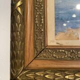 Old painting "Marine with boats" signed Marie Piat, 1930s-40s