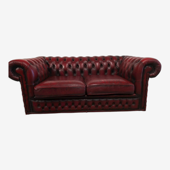 Chesterfield leather sofa burgundy two places bamboo
