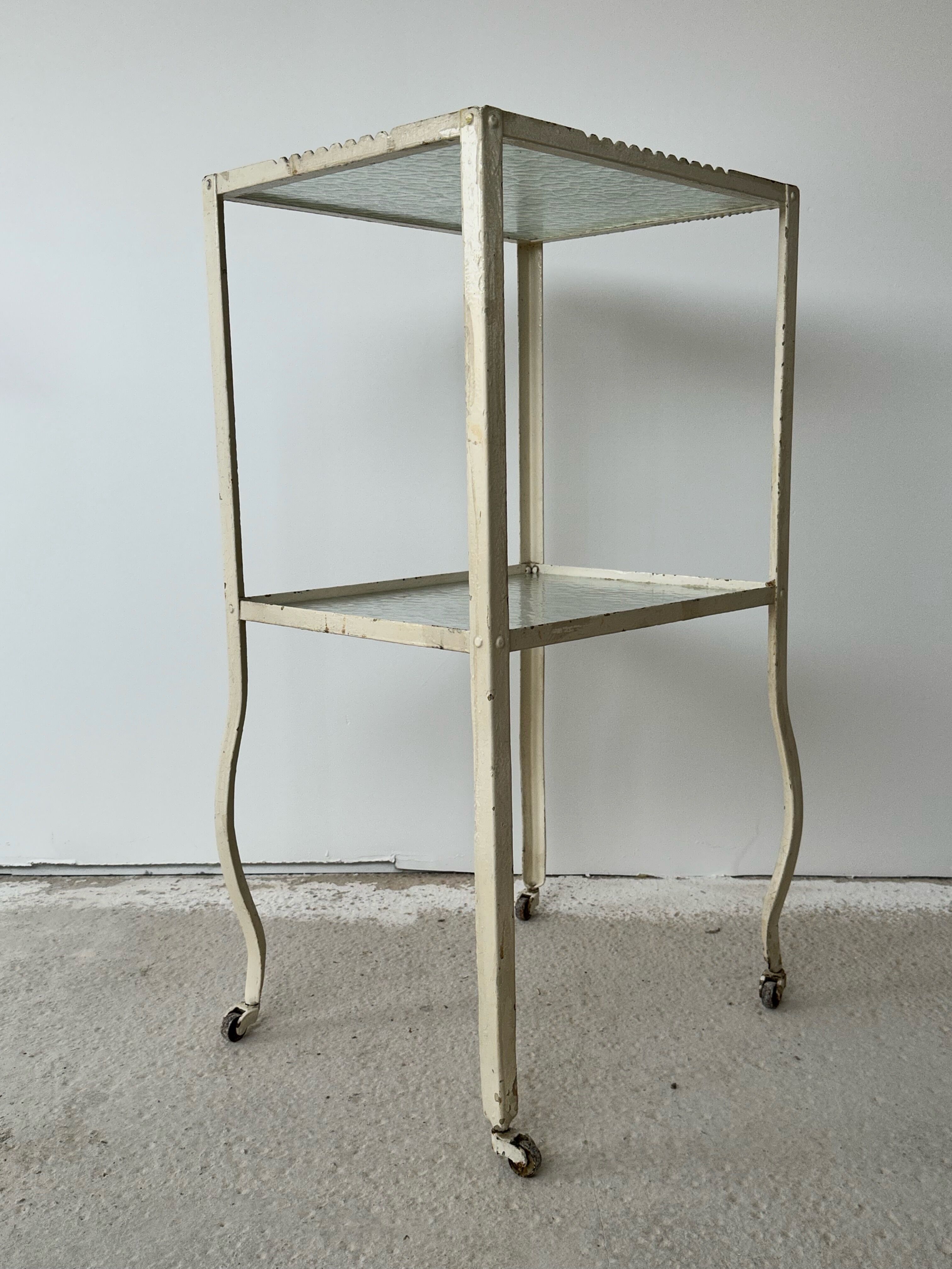 Industrial furniture serving or metal dentist's side table from the 1930s