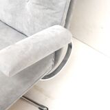 Vintage 2-seater sofa with gray suede upholstery made in the 1970s