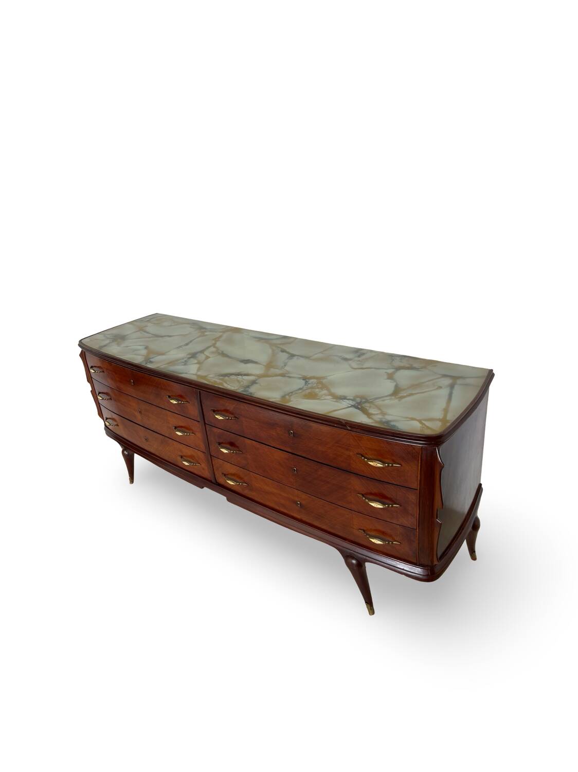 Commode en placage de palissandre avec plateau en onyx vert