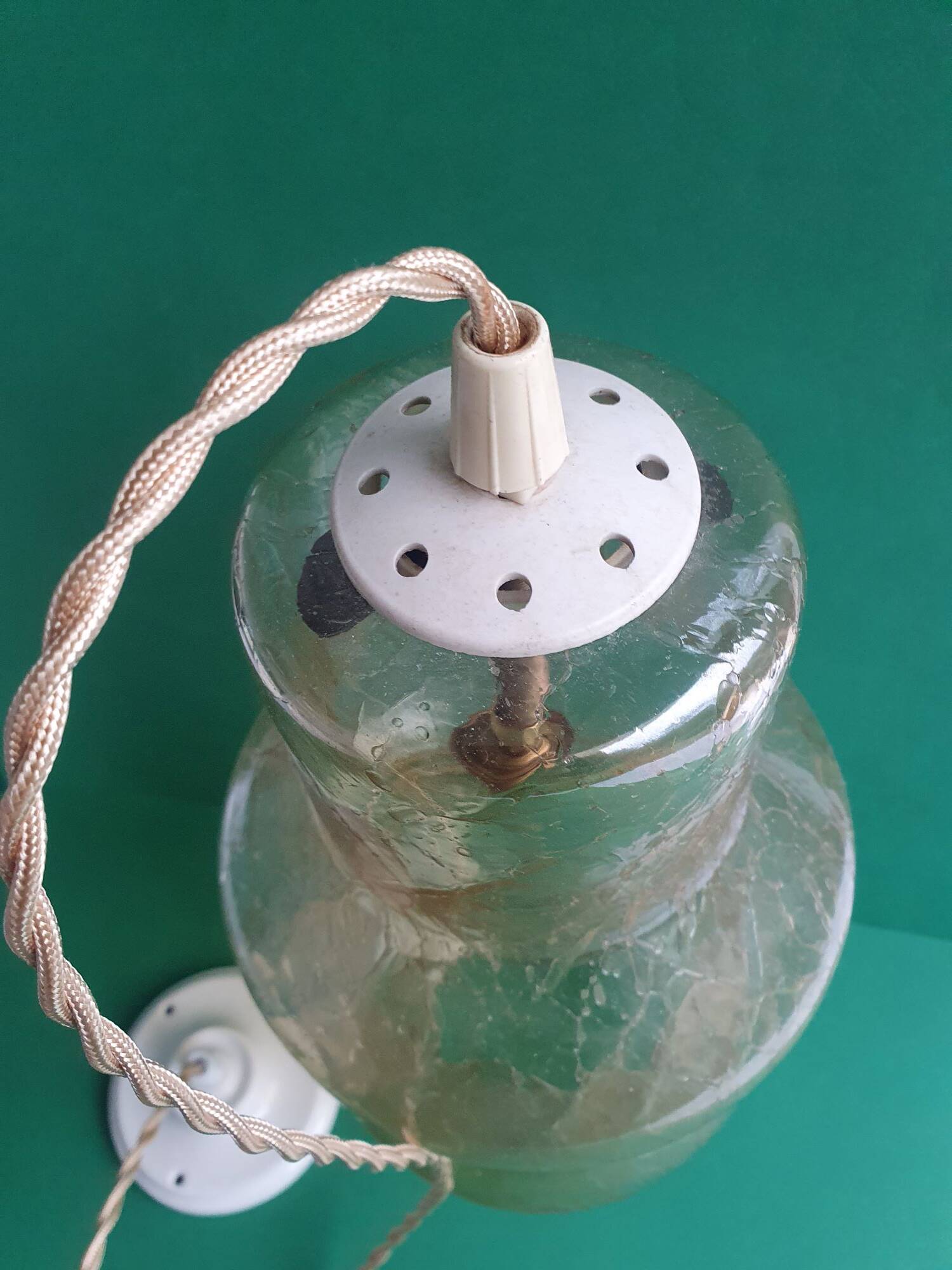 Large vintage brown glass hanging lamp