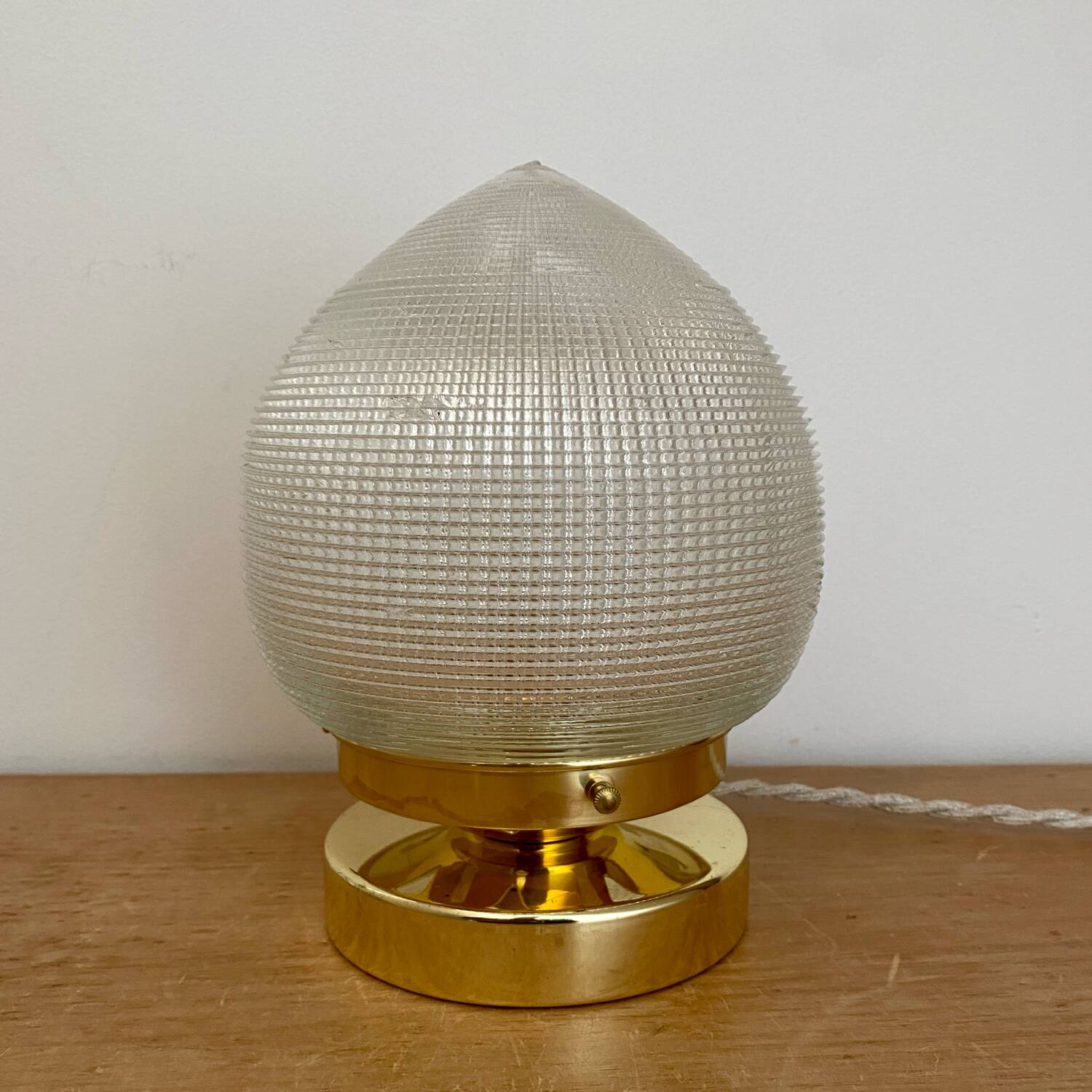 Vintage globe table lamp in holophane glass