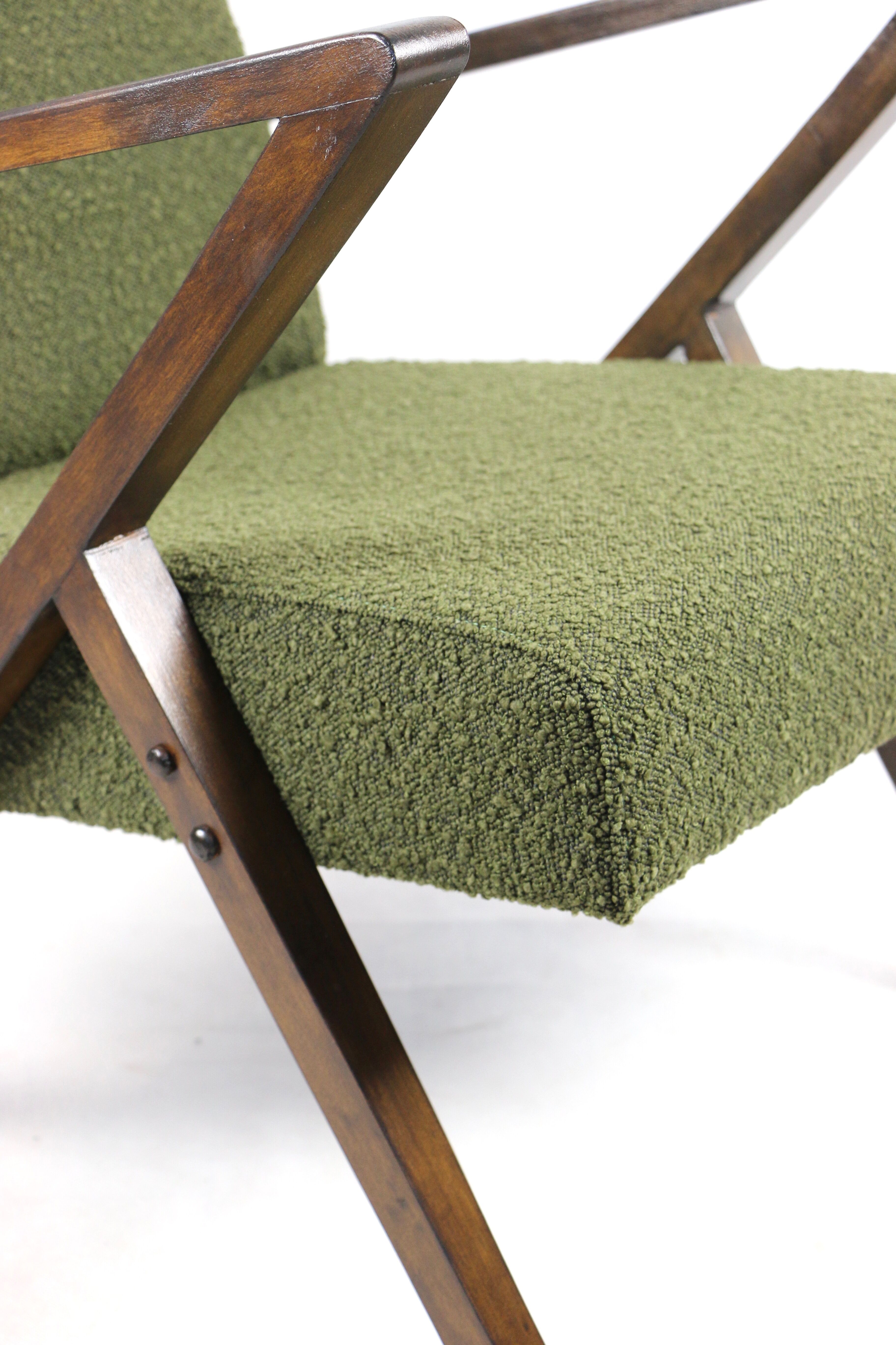Vintage olive green boucle armchair, 1970s