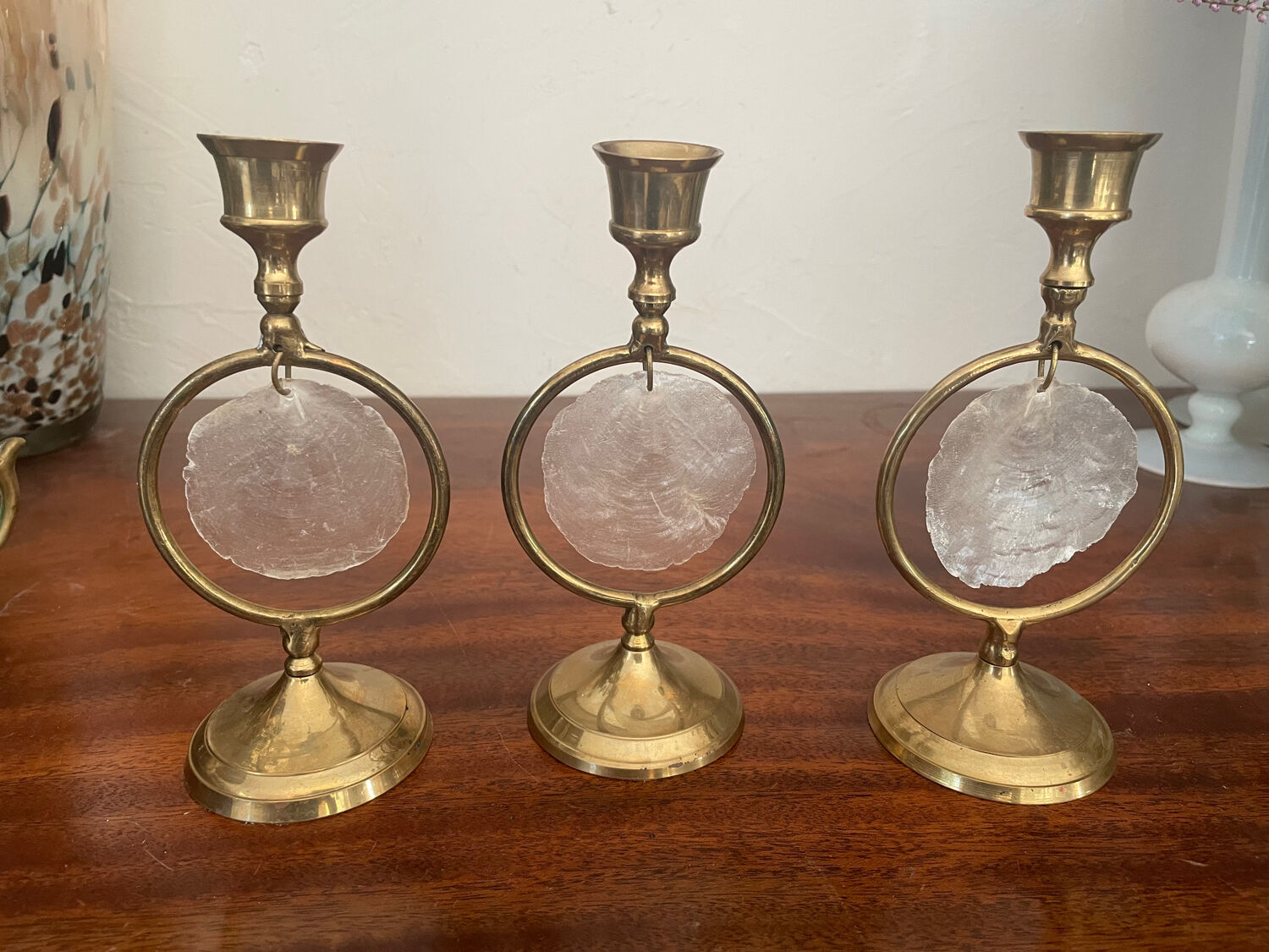 Trio de bougeoirs nacre et laiton