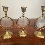 Triode of mother-of-pearl and brass candlesticks