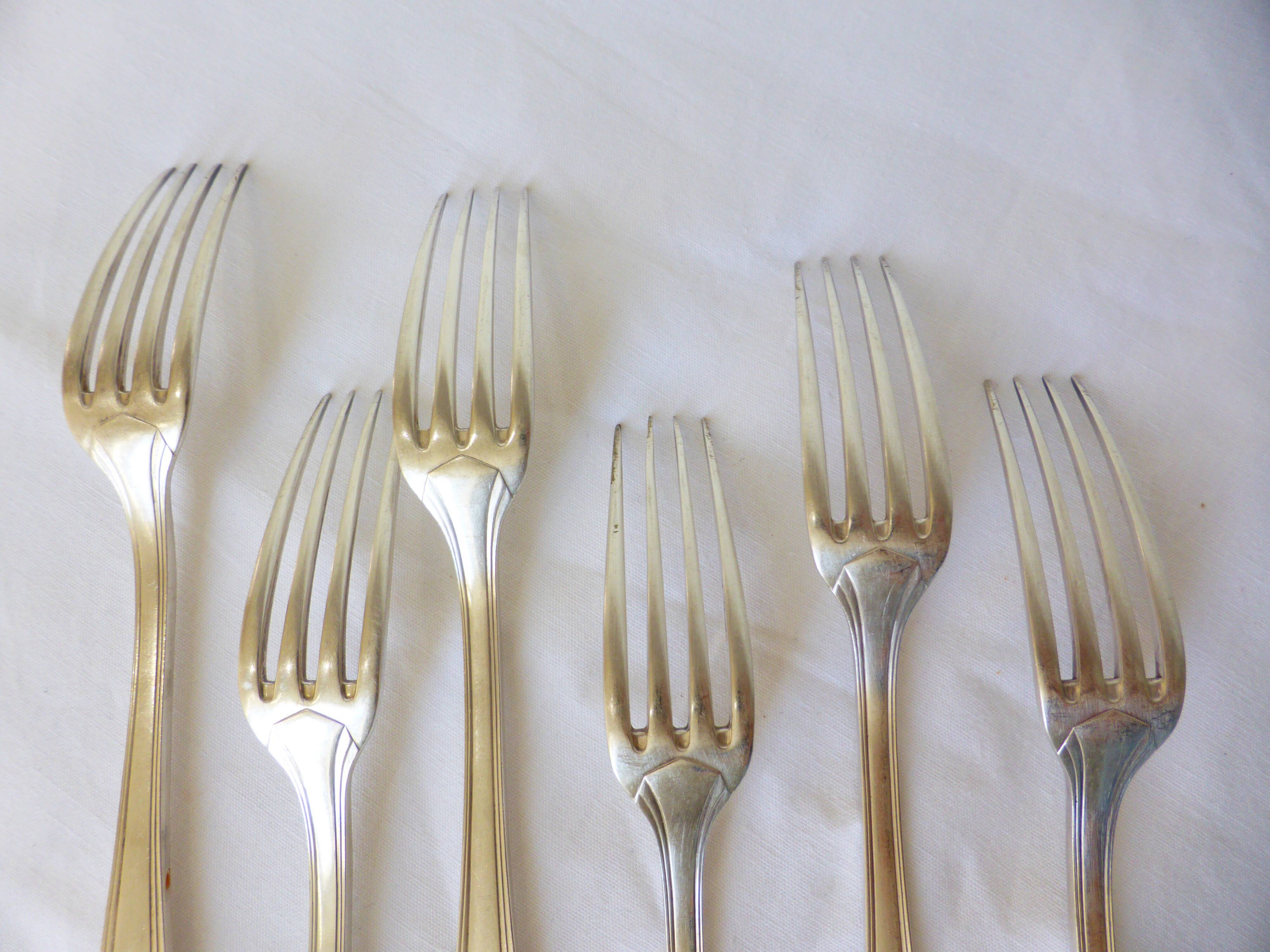 6 Christofle art deco style silver-plated forks