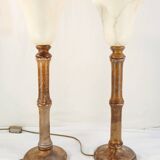 Pair of vintage lamps in natural stone and alabaster, PEGASAM style