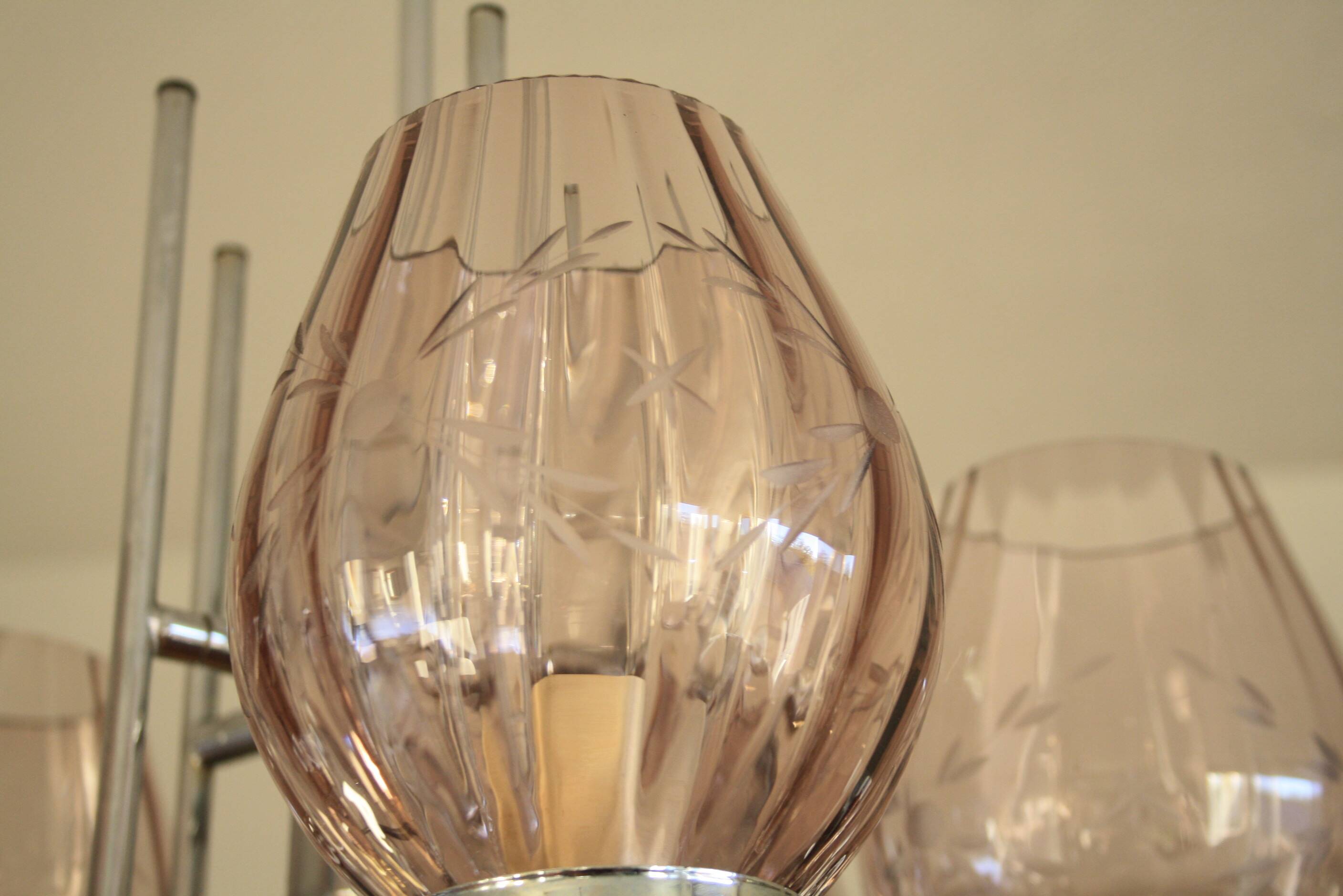 Chrome metal chandelier & cut glass